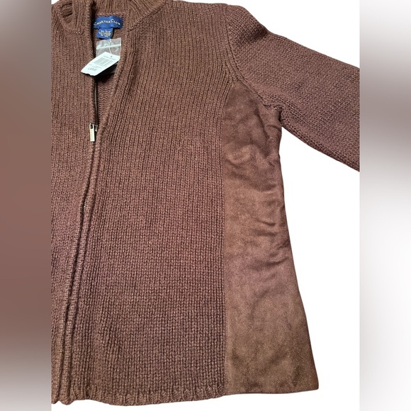 Charter Club Full Zip Cotton Lambswool Knit Sweater Jacket - Java Size L - Picture 3 of 7